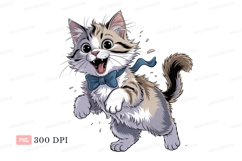 Fluffy kitten with blue bow playful Product Image 1
