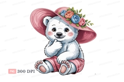 White bear wearing pink hat with flowers image Product Image 1