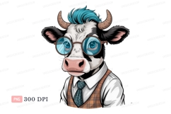 Anthropomorphic cow wearing glasses and tie animal Product Image 1