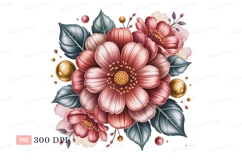 Pink floral arrangement golden spheres leaves Product Image 1