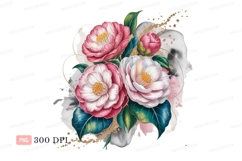 Pink white camellia floral bouquet green Product Image 1