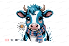 Blue cow with flower and scarf white pink Product Image 1