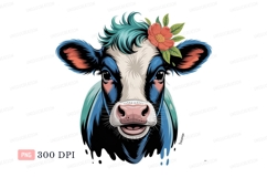 Blue cow with flower crown white black Product Image 1