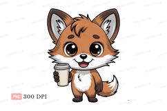 Cute fox holding coffee cup animal cartoon Product Image 1