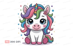 Cute unicorn with rainbow mane and flower image Product Image 1