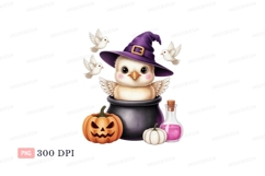 Cute chick wearing witch hat with pumpkins potion Product Image 1