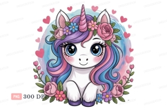 Cute unicorn with flowers and hearts fantasy magical Product Image 1