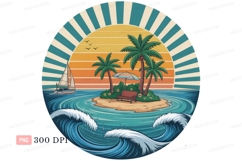 Tropical island paradise sunset scene palm trees Product Image 1
