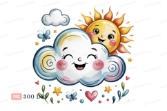 Happy sun and cloud with butterflies butterfly star Product Image 1