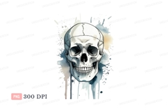 White Skull With Watercolor Splatter black Product Image 1