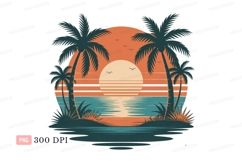 Tropical sunset ocean palm trees image Product Image 1