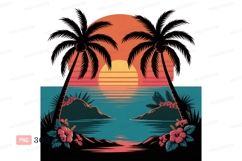 Tropical sunset ocean island palms image Product Image 1