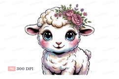 Fluffy sheep with floral crown lamb animal Product Image 1