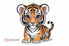 Adorable orange tiger cub with blue eyes white black Product Image 1