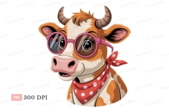 Pink glasses polka dot bandana cow image Product Image 1