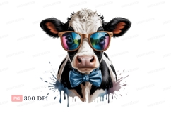 Cool cow wearing sunglasses and bowtie black white Product Image 1