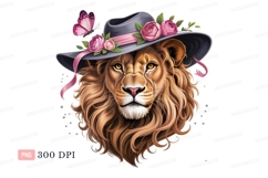 Majestic lion wearing floral hat flowers pink Product Image 1