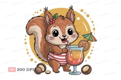 Cute squirrel drinking juice with umbrella image Product Image 1