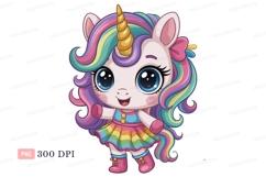 Cute unicorn with rainbow hair and dress cartoon fantasy Product Image 1