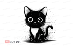 Black cat with white chest cartoon cute Product Image 1