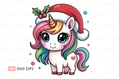 Cute unicorn wearing santa hat christmas holiday Product Image 1