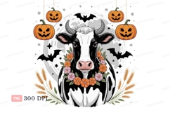 Halloween cow with pumpkins and bats moon Product Image 1