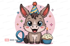 Cute donkey celebrates birthday with cupcake animal Product Image 1