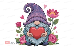 Gnome holding heart surrounded by roses flowers love Product Image 1