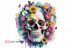 Colorful skull adorned with flowers and butterflies Product Image 1