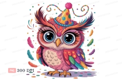 Colorful owl wearing party hat feathers Product Image 1