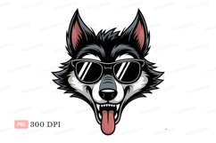 Cool wolf wearing sunglasses black white Product Image 1