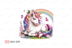 Unicorn resting with rainbow and butterflies butterfly Product Image 1