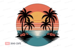 Tropical sunset ocean palms beach Product Image 1