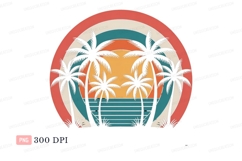 Sunset palm trees ocean retro circle image Product Image 1