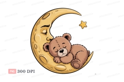Sleeping teddy bear on crescent moon image Product Image 1