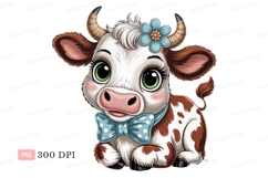 Cute cow with blue bow and flower calf animal Product Image 1