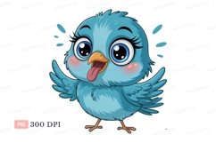 Blue bird with big eyes and tongue out cartoon cute Product Image 1