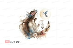 Bohemian woman with bird and dreamcatcher girl Product Image 1