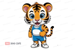 Cute tiger wearing athletic clothes cartoon orange Product Image 1