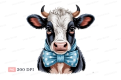 Dapper cow wearing blue polka dot bow tie animal farm Product Image 1