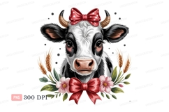 Black white cow with red bows and flowers pink Product Image 1