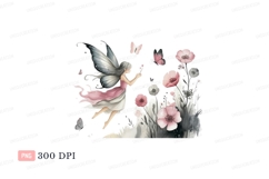 Fairy with pink flowers and butterflies wings dress Product Image 1