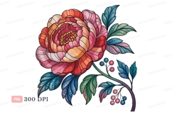 Vibrant Peony Blossom With Berries flower petals Product Image 1