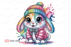 Colorful bunny wearing winter clothes and bowtie rabbit Product Image 1
