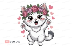 Fluffy white cat wearing flower crown kitten pink Product Image 1