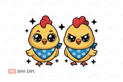 Two cute chicks with bandanas chicken cartoon Product Image 1