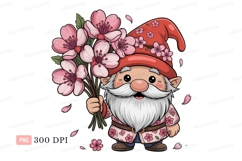 Gnome holding pink cherry blossoms flowers bouquet Product Image 1