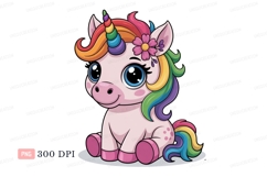 Cute pink unicorn with rainbow mane horn Product Image 1