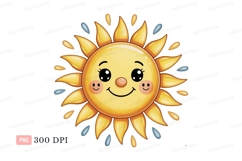 Smiling sun with bright rays and drops happy cheerful Product Image 1
