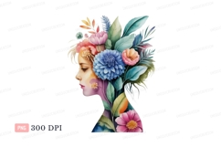 Woman Profile Floral Headpiece blue Product Image 1